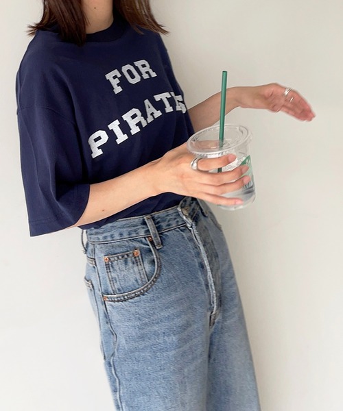 CANAL JEAN(キャナルジーン)の「via j(ヴィアジェイ) "FOR PIRATES"半袖Tシャツ(Tシャツ/カットソー・レディース・ホワイト/チャコールグレー/ベージュ/ネイビー・ONE SIZE)」の4枚目の写真