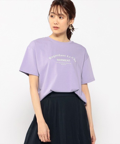 Petit Honfleur(プチオンフルール)の「配色ロゴプリントTシャツ(Tシャツ/カットソー・レディース・ブラック/ホワイト/モカ/ラベンダー・L/M)」の4枚目の写真