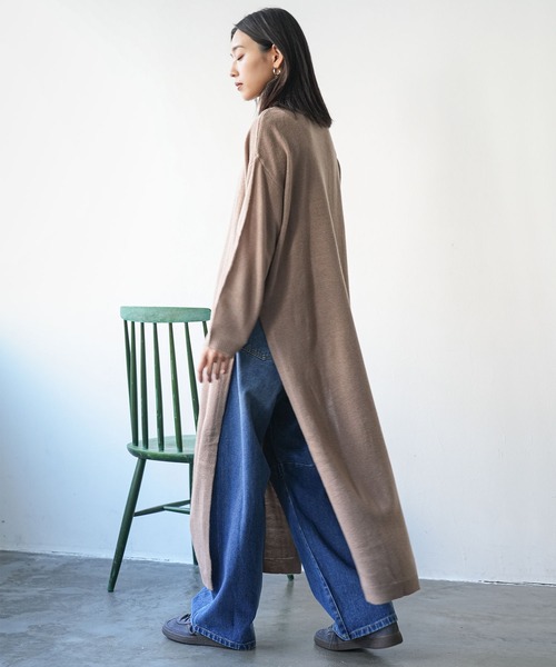 セール】タートルネックサイドスリットニットロングワンピース