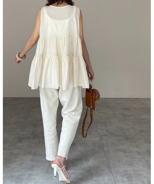 She's Closet（シーズクローゼット）の「ノースリーブコットンティアードチュニックブラウス（チュニック・レディース・ブラック/イエロー×グリーン/アイボリー・FREE）」の5枚目の写真