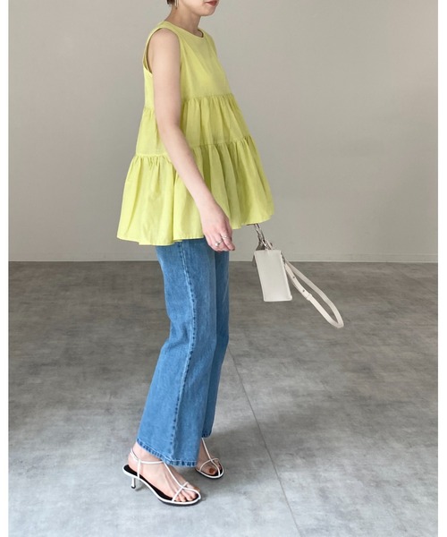 She's Closet（シーズクローゼット）の「ノースリーブコットンティアードチュニックブラウス（チュニック・レディース・ブラック/イエロー×グリーン/アイボリー・FREE）」の7枚目の写真