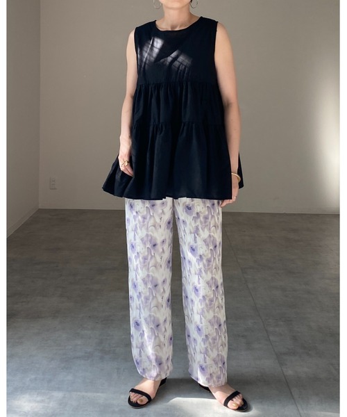 She's Closet（シーズクローゼット）の「ノースリーブコットンティアードチュニックブラウス（チュニック・レディース・ブラック/イエロー×グリーン/アイボリー・FREE）」の10枚目の写真