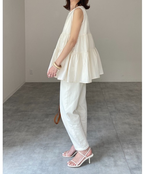 She's Closet（シーズクローゼット）の「ノースリーブコットンティアードチュニックブラウス（チュニック・レディース・ブラック/イエロー×グリーン/アイボリー・FREE）」の15枚目の写真