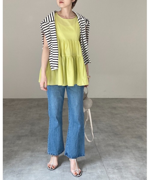 She's Closet（シーズクローゼット）の「ノースリーブコットンティアードチュニックブラウス（チュニック・レディース・ブラック/イエロー×グリーン/アイボリー・FREE）」の17枚目の写真