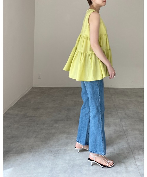 She's Closet（シーズクローゼット）の「ノースリーブコットンティアードチュニックブラウス（チュニック・レディース・ブラック/イエロー×グリーン/アイボリー・FREE）」の21枚目の写真