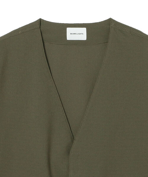 BEAMS LIGHTS（ビームスライツ）の「BEAMS LIGHTS / COOL DOTS(R) カーディガン (セットアップ対応/通気性/ストレッチ性)（ノーカラージャケット・メンズ・ネイビー/オリーブ・SMALL/MEDIUM/LARGE）」の4枚目の写真