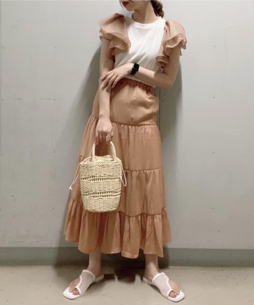 WEGO（ウィゴー）の「WEGO/ギャザーティアードスカート（スカート・レディース・ブラック/ライトブラウン・FREE）」の5枚目の写真