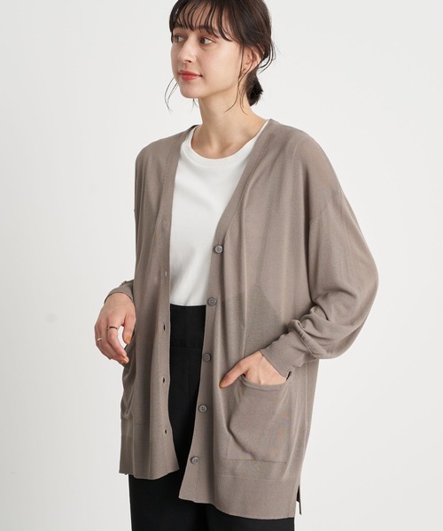 earth music&ecology（アースミュージックアンドエコロジー）の「シアーbigカーディガン ＊（カーディガン/ボレロ・レディース・ホワイト系その他2/グレイッシュベージュ/ミント・FREE）」の3枚目の写真
