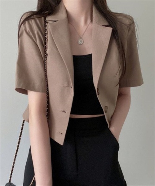 MAISON DE THERESE(メゾン ド テレーズ)の「麻ブレンド ハーフスリーブテーラードジャケット(テーラードジャケット・レディース・モカ/ブラック/ライトベージュ・M/L/XL/XX-LARGE/S)」の3枚目の写真