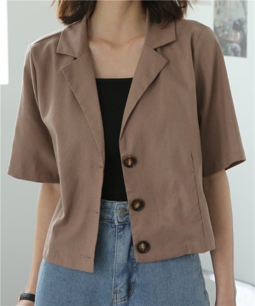 MAISON DE THERESE(メゾン ド テレーズ)の「麻ブレンド ハーフスリーブテーラードジャケット(テーラードジャケット・レディース・モカ/ブラック/ライトベージュ・M/L/XL/XX-LARGE/S)」の4枚目の写真