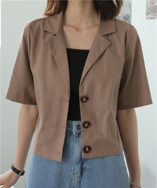 MAISON DE THERESE(メゾン ド テレーズ)の「麻ブレンド ハーフスリーブテーラードジャケット(テーラードジャケット・レディース・モカ/ブラック/ライトベージュ・M/L/XL/XX-LARGE/S)」の5枚目の写真