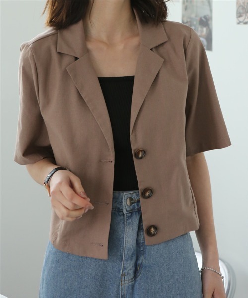 MAISON DE THERESE(メゾン ド テレーズ)の「麻ブレンド ハーフスリーブテーラードジャケット(テーラードジャケット・レディース・モカ/ブラック/ライトベージュ・M/L/XL/XX-LARGE/S)」の6枚目の写真