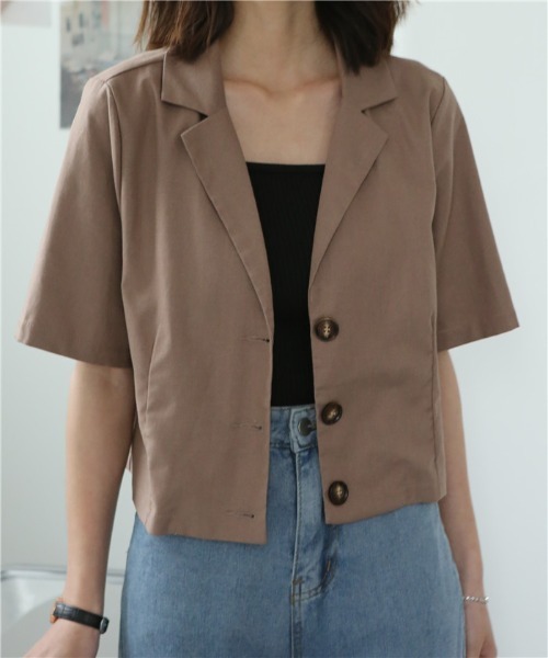 MAISON DE THERESE(メゾン ド テレーズ)の「麻ブレンド ハーフスリーブテーラードジャケット(テーラードジャケット・レディース・モカ/ブラック/ライトベージュ・M/L/XL/XX-LARGE/S)」の7枚目の写真