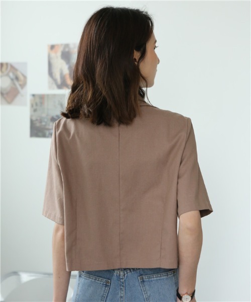 MAISON DE THERESE(メゾン ド テレーズ)の「麻ブレンド ハーフスリーブテーラードジャケット(テーラードジャケット・レディース・モカ/ブラック/ライトベージュ・M/L/XL/XX-LARGE/S)」の8枚目の写真