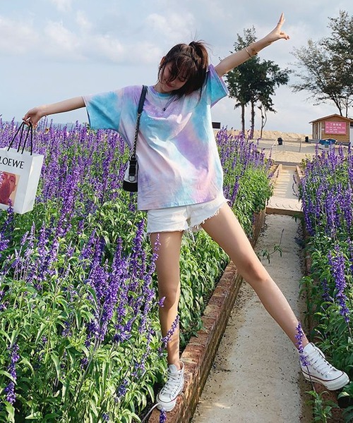 lakkanoir（ラッカノア）の「タイダイパステルカラーTシャツ（Tシャツ/カットソー・レディース・パープル/ピンク/グリーン・XL/L/M/S）」の9枚目の写真