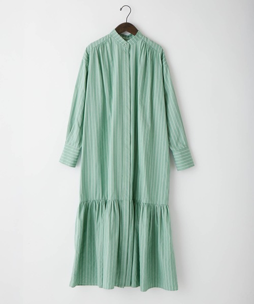 forksy.（フォルクシー）の「【forksy.】シャドーストライプ裾ティアード切り替えシャツワンピース（シャツワンピース・レディース・ホワイト/ブラック/ミント/サックスブルー/ベージュ系/ネイビー/グレー/ピンク/アイボリー・FREE）」の11枚目の写真