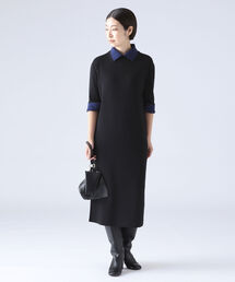 EFFE BEAMS | ROOM NO.8 BLACK / バイカラー ハーフスリーブ ドレス(ワンピース)