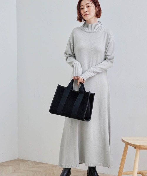 ROPE' PICNIC(ロペピクニック)の「ハイネックAラインニットワンピース(ワンピース・レディース・ライトグレー/キナリ/ラベンダー・38)」の3枚目の写真
