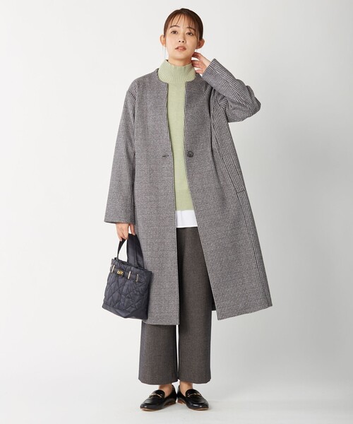 J.PRESS Ladies(J.プレス レディス)の「【洗える】WOOLLET ノーカラー 千鳥柄 ロングコート(ノーカラーコート・レディース・ブラウン系3/ライトグレー系3・SMALL)」の5枚目の写真