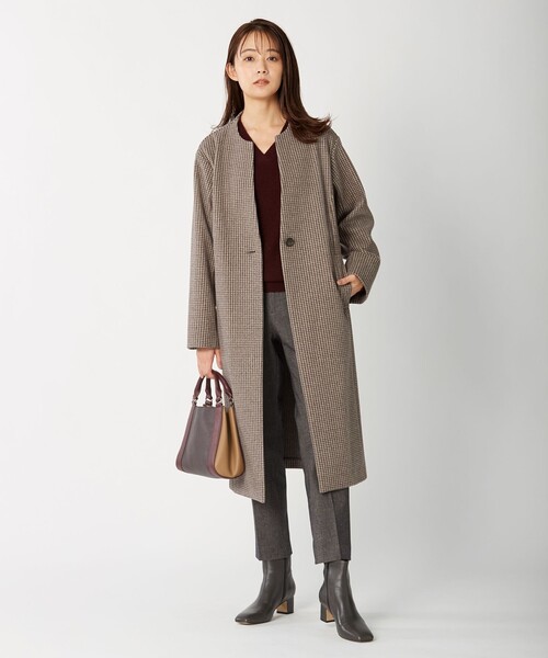 J.PRESS Ladies(J.プレス レディス)の「【洗える】WOOLLET ノーカラー 千鳥柄 ロングコート(ノーカラーコート・レディース・ブラウン系3/ライトグレー系3・SMALL)」の6枚目の写真