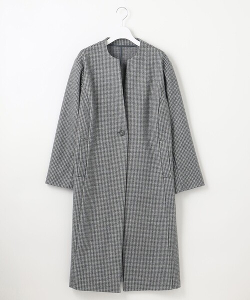 J.PRESS Ladies(J.プレス レディス)の「【洗える】WOOLLET ノーカラー 千鳥柄 ロングコート(ノーカラーコート・レディース・ブラウン系3/ライトグレー系3・SMALL)」の7枚目の写真