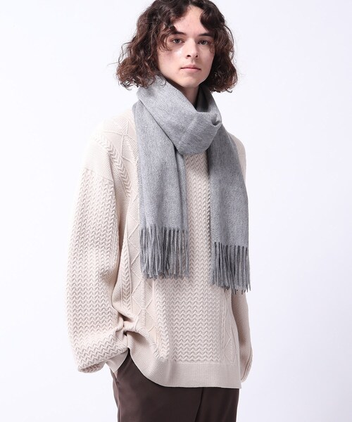 tk.TAKEO KIKUCHI（ティーケータケオキクチ）の「◆ピュアカシミヤBIGマフラー（マフラー・メンズ・ブラック/オフホワイト/ライトグレー系6・00）」の7枚目の写真