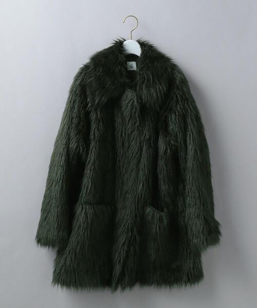 6 ROKU　ロク フェイクファーコート　グリーン　緑　ミドル　36 S 6（ロク）の「＜6(ROKU)＞FAKE FUR COAT/コート（その他アウター