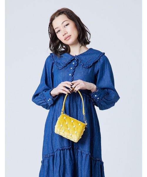 Little sunny bite(リトルサニーバイト)の「《Little Sunny Bite》Mini velours flower bag(ハンドバッグ・レディース・ブラック/イエロー/グリーン・FREE)」の6枚目の写真