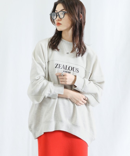 select MOCA(セレクトモカ)の「切り替えロゴデザインスウェットプルオーバー(スウェット・レディース・ライトグレー/ブラック/カーキ・FREE)」の3枚目の写真
