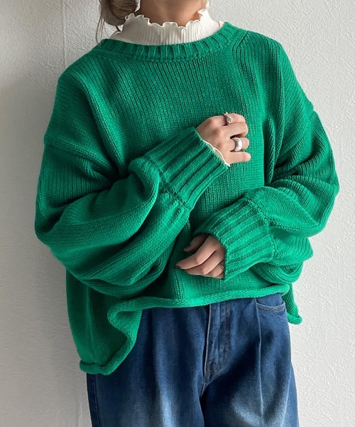 w closet（ダブルクローゼット）の「ランダムリブアウトメローハイネックプルオーバー（Tシャツ/カットソー・レディース・オフホワイト/イエロー系/サックスブルー/グリーン/ブラック/ライム/ケリー・FREE）」の18枚目の写真