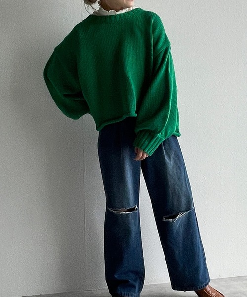 w closet（ダブルクローゼット）の「ランダムリブアウトメローハイネックプルオーバー（Tシャツ/カットソー・レディース・オフホワイト/イエロー系/サックスブルー/グリーン/ブラック/ライム/ケリー・FREE）」の8枚目の写真