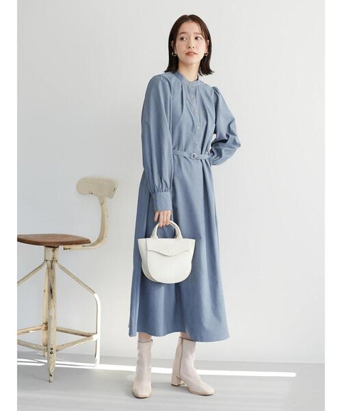 Green　Parks（グリーンパークス）の「・ELENCARE DUE バンドカラーワンピース＊（ワンピース・レディース・ピンク/ベージュ/グレイッシュベージュ/ブルー・FREE）」の6枚目の写真