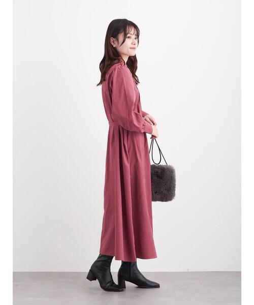 Green　Parks（グリーンパークス）の「・ELENCARE DUE バンドカラーワンピース＊（ワンピース・レディース・ピンク/ベージュ/グレイッシュベージュ/ブルー・FREE）」の19枚目の写真