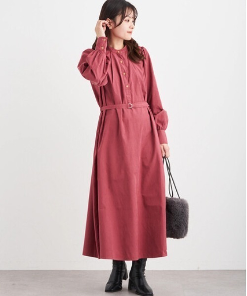 Green　Parks（グリーンパークス）の「・ELENCARE DUE バンドカラーワンピース＊（ワンピース・レディース・ピンク/ベージュ/グレイッシュベージュ/ブルー・FREE）」の4枚目の写真