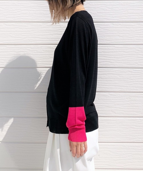 Q（キュー）の「バイカラー切替カーデ（カーディガン/ボレロ・レディース・ライトグレー/ブラック・MEDIUM）」の4枚目の写真