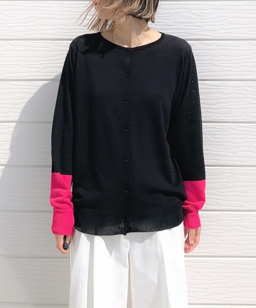 Q（キュー）の「バイカラー切替カーデ（カーディガン/ボレロ・レディース・ライトグレー/ブラック・MEDIUM）」の3枚目の写真