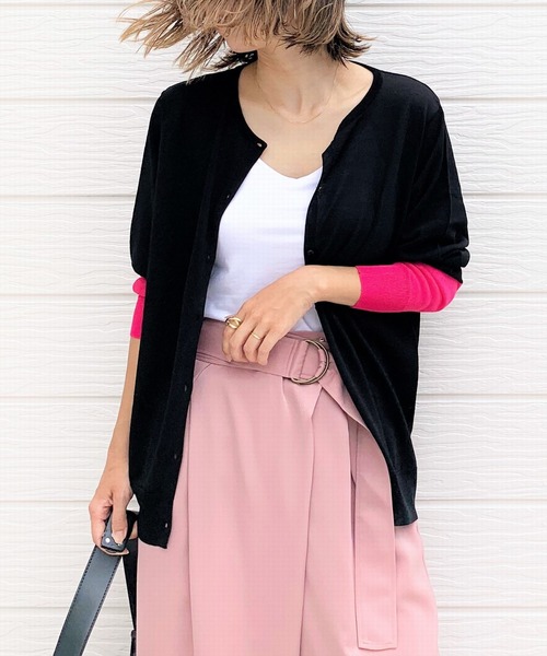 Q（キュー）の「バイカラー切替カーデ（カーディガン/ボレロ・レディース・ライトグレー/ブラック・MEDIUM）」の20枚目の写真