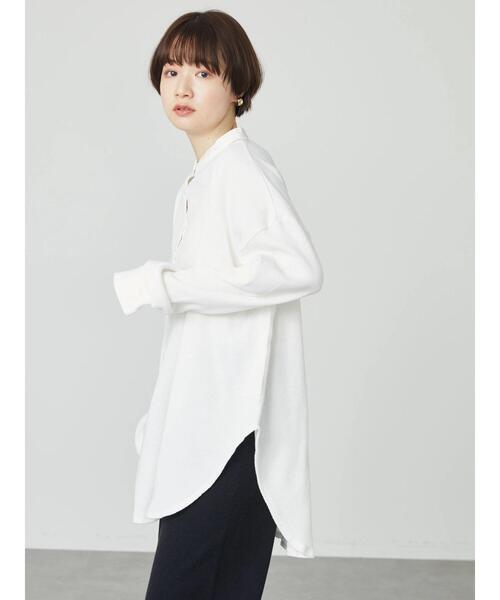 AMERICAN HOLIC(アメリカンホリック)の「バンドカラー異素材ワッフルチュニック(Tシャツ/カットソー・レディース・オフホワイト/ブラック・M/L)」の8枚目の写真