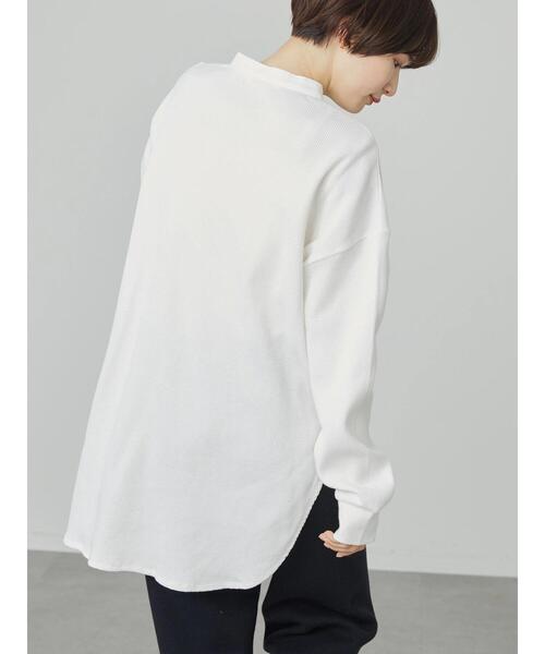 AMERICAN HOLIC(アメリカンホリック)の「バンドカラー異素材ワッフルチュニック(Tシャツ/カットソー・レディース・オフホワイト/ブラック・M/L)」の9枚目の写真
