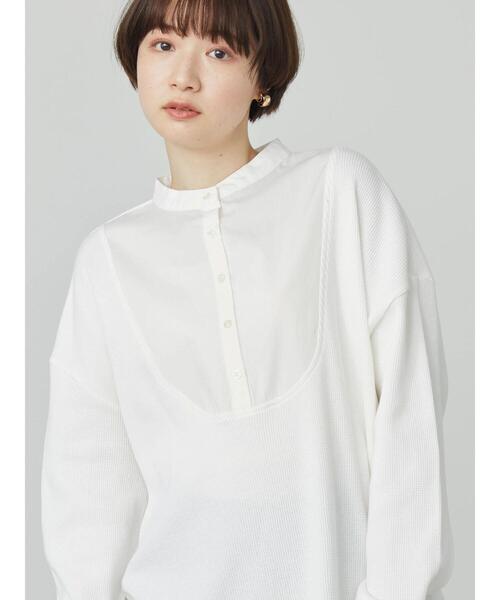 AMERICAN HOLIC(アメリカンホリック)の「バンドカラー異素材ワッフルチュニック(Tシャツ/カットソー・レディース・オフホワイト/ブラック・M/L)」の10枚目の写真