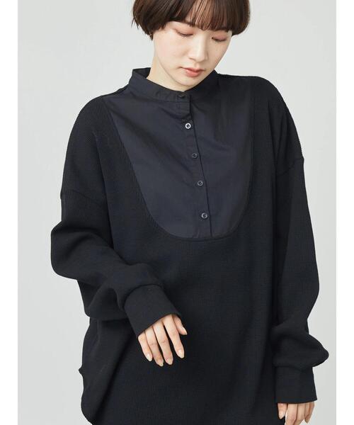 AMERICAN HOLIC(アメリカンホリック)の「バンドカラー異素材ワッフルチュニック(Tシャツ/カットソー・レディース・オフホワイト/ブラック・M/L)」の16枚目の写真