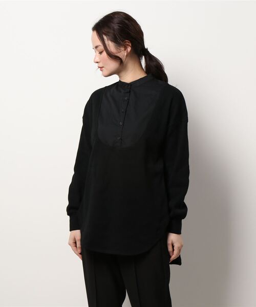 AMERICAN HOLIC(アメリカンホリック)の「バンドカラー異素材ワッフルチュニック(Tシャツ/カットソー・レディース・オフホワイト/ブラック・M/L)」の5枚目の写真
