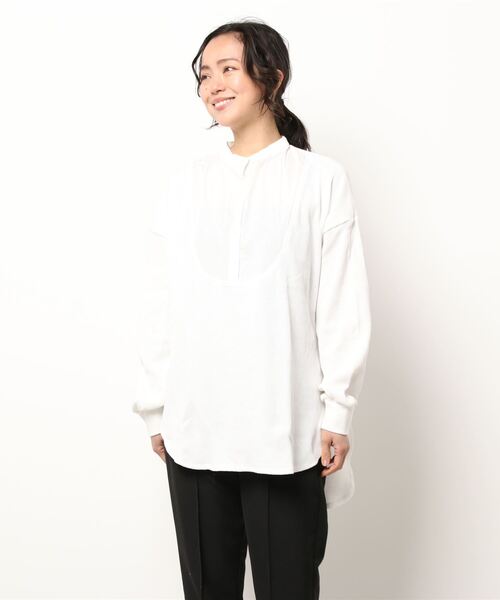 AMERICAN HOLIC(アメリカンホリック)の「バンドカラー異素材ワッフルチュニック(Tシャツ/カットソー・レディース・オフホワイト/ブラック・M/L)」の6枚目の写真