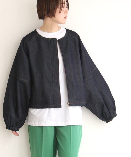 notch.（ノッチ）の「ランタンスリーブデニムジャケット（デニムジャケット・レディース・ブラック/ダークネイビー・M）」の2枚目の写真