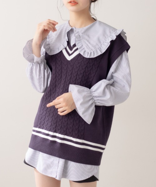 OLIVE des OLIVE(オリーブデオリーブ)の「ライン入りベスト/ニットベスト(ベスト・レディース・ベージュ/ネイビー/オフホワイト・FREE)」の3枚目の写真