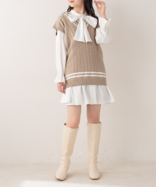 OLIVE des OLIVE(オリーブデオリーブ)の「ライン入りベスト/ニットベスト(ベスト・レディース・ベージュ/ネイビー/オフホワイト・FREE)」の8枚目の写真