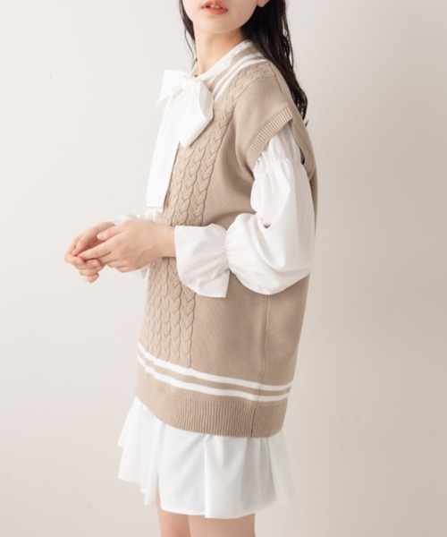 OLIVE des OLIVE(オリーブデオリーブ)の「ライン入りベスト/ニットベスト(ベスト・レディース・ベージュ/ネイビー/オフホワイト・FREE)」の12枚目の写真