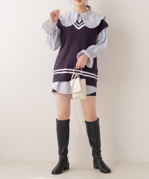 OLIVE des OLIVE(オリーブデオリーブ)の「ライン入りベスト/ニットベスト(ベスト・レディース・ベージュ/ネイビー/オフホワイト・FREE)」の14枚目の写真