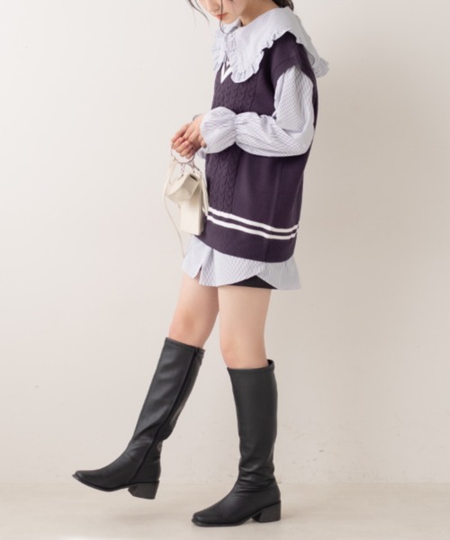 OLIVE des OLIVE(オリーブデオリーブ)の「ライン入りベスト/ニットベスト(ベスト・レディース・ベージュ/ネイビー/オフホワイト・FREE)」の15枚目の写真