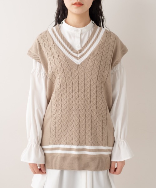 OLIVE des OLIVE(オリーブデオリーブ)の「ライン入りベスト/ニットベスト(ベスト・レディース・ベージュ/ネイビー/オフホワイト・FREE)」の20枚目の写真